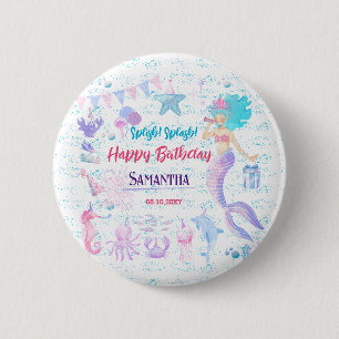 Mermaid Under The Sea Pink Purple 1st Birthday 2 Inch Round Button