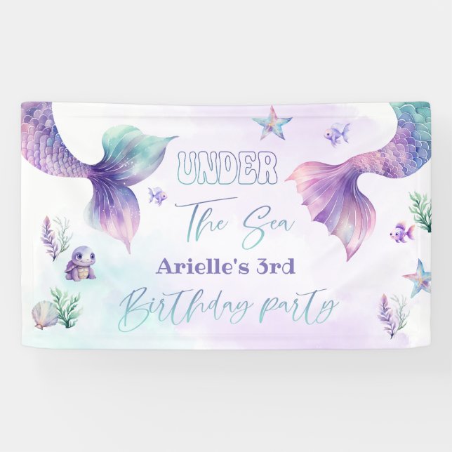 Mermaid Under the Sea pool birthday party Banner (Horizontal)