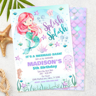 Mermaid Under the Sea Pool Party Birthday Invitation