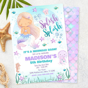 Mermaid Under the Sea Pool Party Birthday  Invitation