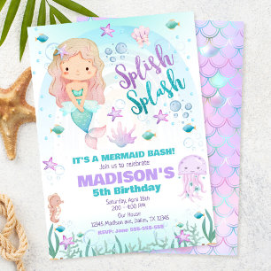 Mermaid Under the Sea Pool Party Birthday Invitation