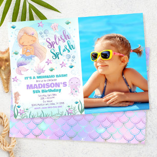 Mermaid Under the Sea Pool Party Birthday Photo Invitation