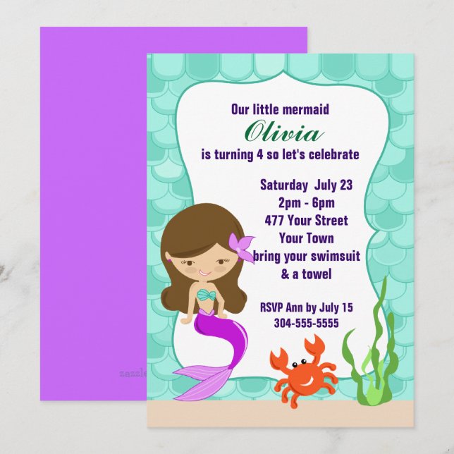 Mermaid Under The Sea Pool Party Invitation (Front/Back)