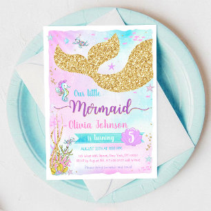 Mermaid Under the Sea Rainbow Girl Birthday Invitation