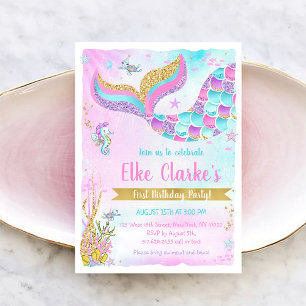 Mermaid Under the Sea Rainbow Girl Birthday Invitation