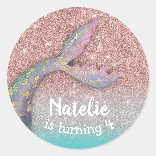 Mermaid Under the Sea Rose Gold Girl Birthday Classic Round Sticker (Front)