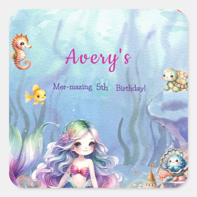 Mermaid Under The Sea Splash Birthday  Welcome  Square Sticker (Front)