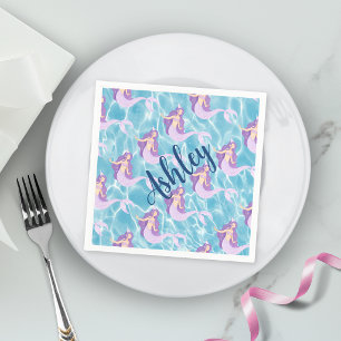 Mermaid under the sea watercolor ocean kids party napkin