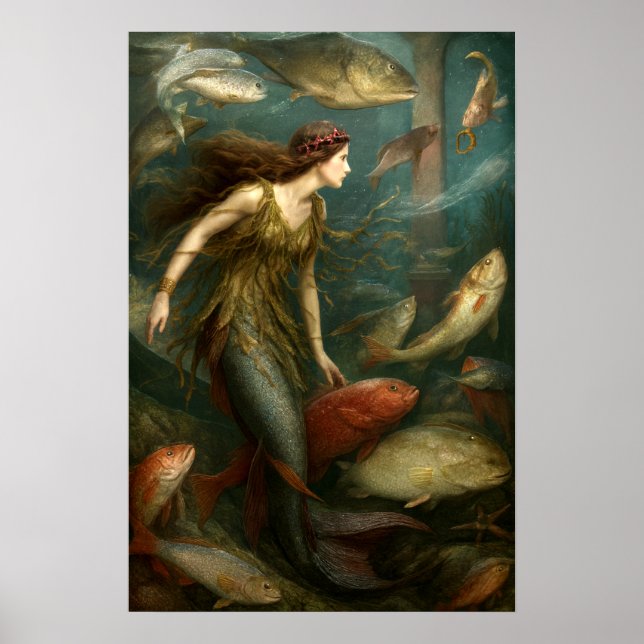 Mermaid Under The Sea With Fish Poster (Front)