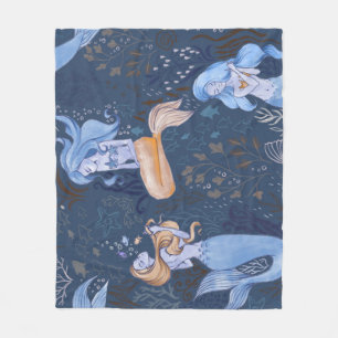 Mermaid Underwater Sea Seamless Illustration Fleece Blanket