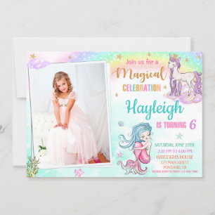 Mermaid Unicorn birthday invitation Magical party