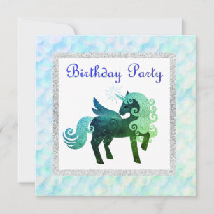 Mermaid unicorn BIRTHDAY PARTY INVITATION Green
