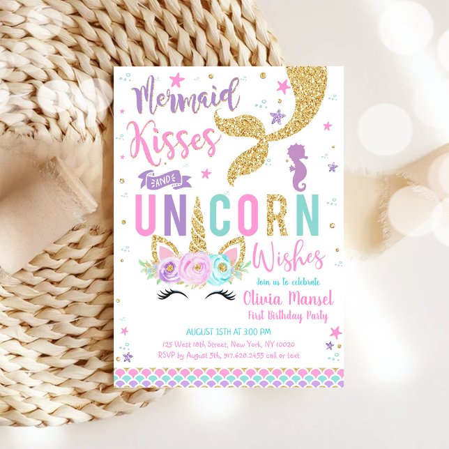 Mermaid Unicorn Girl Birthday Invitation (Creator Uploaded)