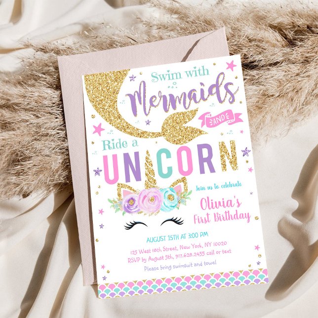 Mermaid Unicorn Girl Birthday Invitation (Creator Uploaded)