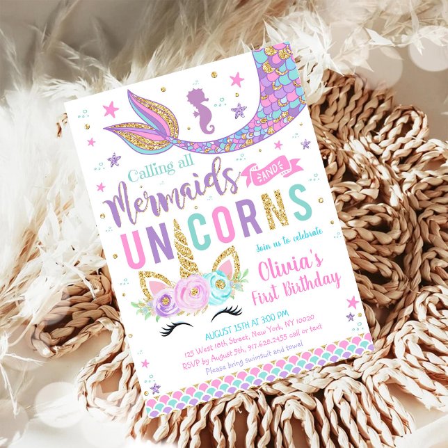 Mermaid Unicorn Girl Birthday Invitation (Créateur téléchargé)