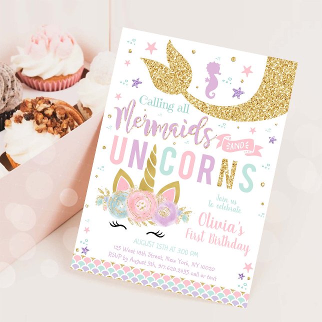 Mermaid Unicorn Girl Birthday Invitation (Creator Uploaded)