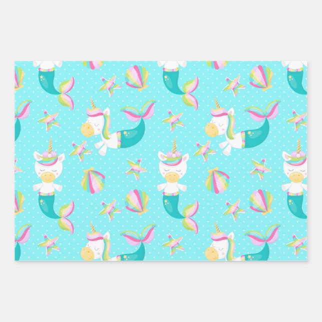 Mermaid Unicorn Kid's Wrapping Paper Sheet (Front)