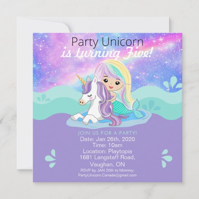 Mermaid + Unicorn Party Invitation (Front)