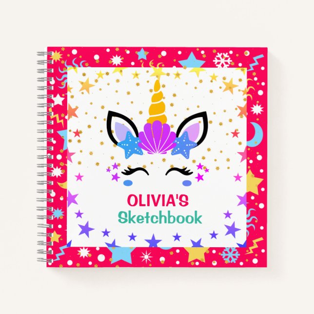 Mermaid Unicorn Personalized Kids Sketchbook Notebook (Front)