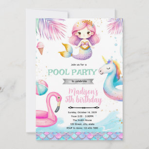 Mermaid unicorn pool party invitation