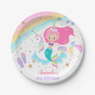 Mermaid & Unicorn Pool Party Paper Plates