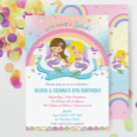 Mermaid Unicorn Rainbow Pool Party Twins Birthday Invitation<br><div class="desc">Mermaid and Unicorn Pool Party Twins / Joint Birthday Invitation, featuring pretty mermaids and cute unicorn floaties. Personalize this awesome Pool Party Invitation with your party details easily and quickly, simply press the customize it button to further re-arrange and format the style and placement of the text. Exclusive design (c)...</div>