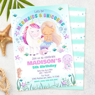 Mermaid & Unicorn Under the Sea Birthday Invitation