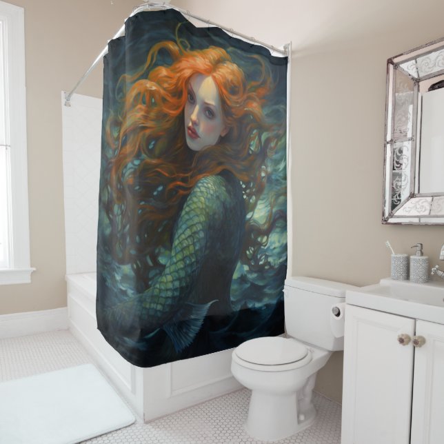 Mermaid Van Gogh Style Shower Curtain (In Situ)