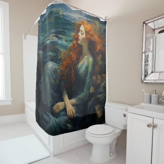 Mermaid Van Gogh Style Shower Curtain (In Situ)