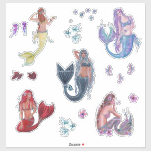 Mermaid variety tropical fish art by Renee Lavoie