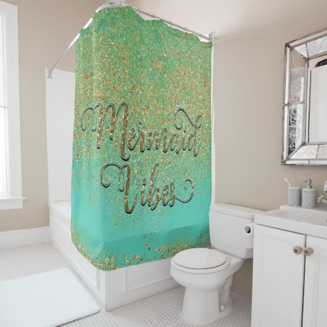 Mermaid Vibes Cascading Gold Glitter Teal Aqua (In Situ)