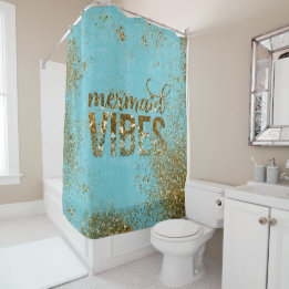 Mermaid Vibes- Gold Glitter Typography on Teal