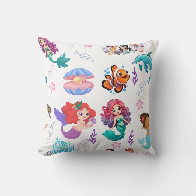 Mermaid Vibes: Undersea Friends Pattern Throw Pillow (Front)
