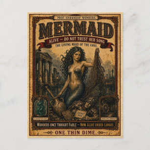 Mermaid, Vintage Circus Monster Postcard