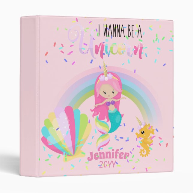 Mermaid Wanna Be A Unicorn Girls Journals Binder (Front/Spine)