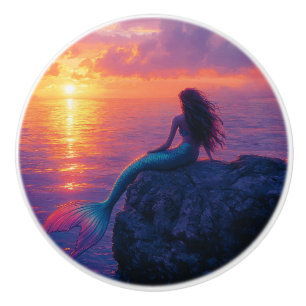 Mermaid Watching a Sunset Art Ceramic Knob