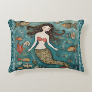 Mermaid Watercolor Accent Pillow