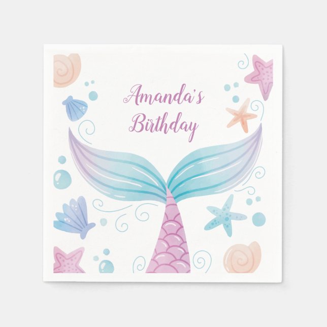 Mermaid watercolor Birthday Napkin (Front)