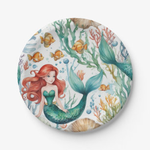 Mermaid Watercolor Birthday Party Paper Plate