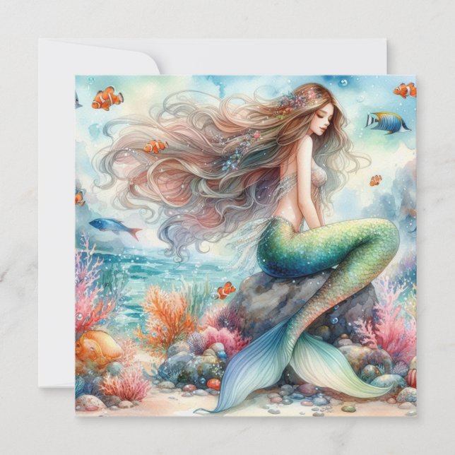 Mermaid watercolor Invitation (Front)