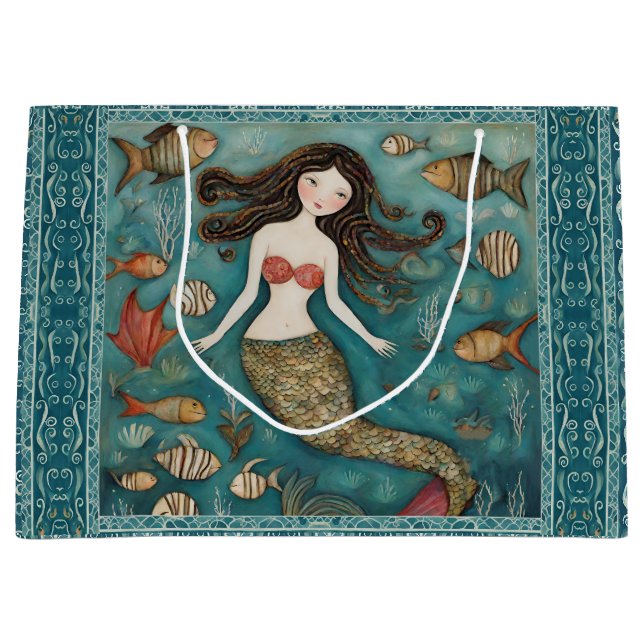 Mermaid Watercolor  Large Gift Bag (Front)