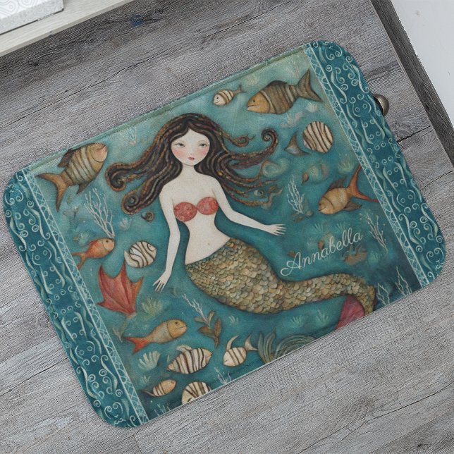 Mermaid Watercolor Personalized Bath Mat (Creator Uploaded)