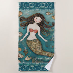 Mermaid Watercolor Personalized Beach Towel