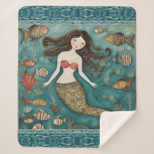 Mermaid Watercolor  Sherpa Blanket