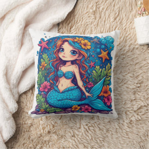 mermaid Watercolor Throw Pillow