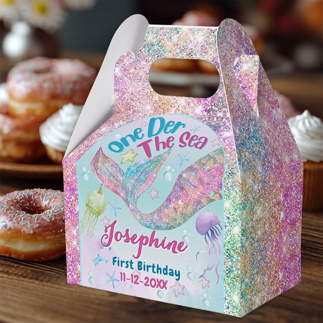 Mermaid whimsical first birthday custom favor box (Creator Uploaded)
