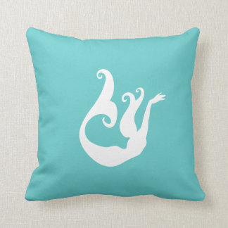 mermaid White on teal blue pillow