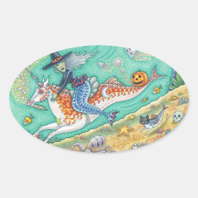 MERMAID WITCH, HALLOWEEN MERHORSE FANTASY STICKERS (Front)
