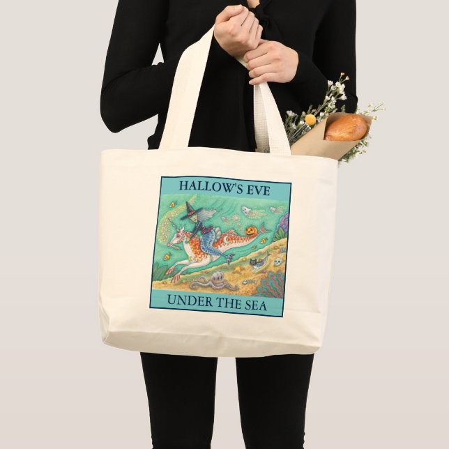 MERMAID WITCH, HALLOWEEN MERHORSE JUMBO TOTE BAG (Front (Product))
