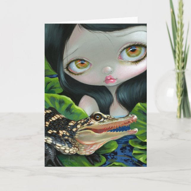 "Mermaid with a Baby Alligator" Greeting Card (Front)
